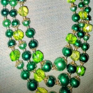 Pearly Green Glass Beaded Layered Necklace Handmade St. Patty's Day Accessories